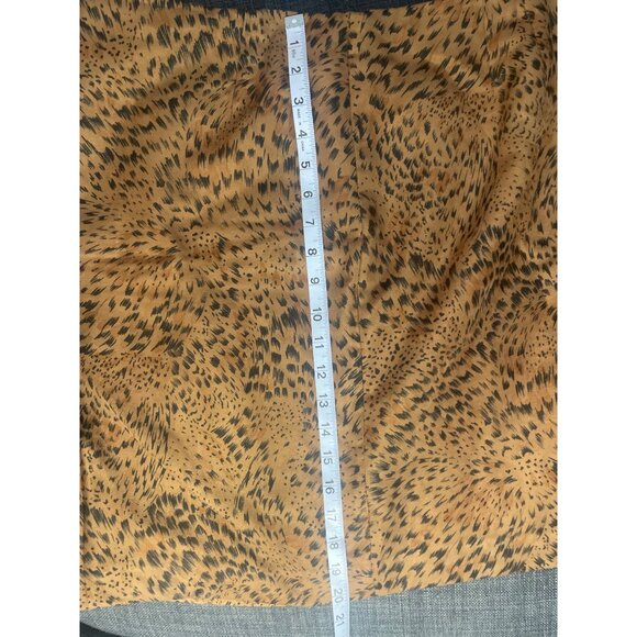 Brown Animal Print Long Sleeve Two Piece Skirt Top Set V Neck Front Zipper Sz M - Picture 11 of 13